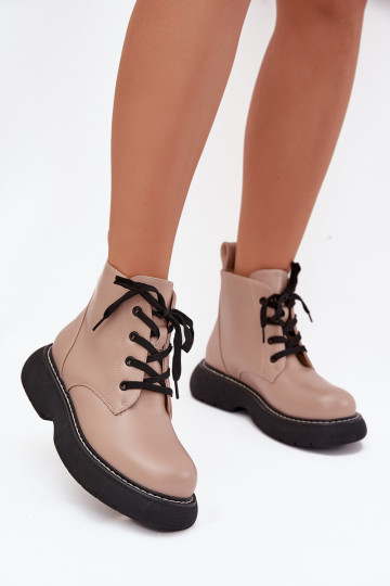 Bottines pour femmes sable avec plateforme et lacets, Harmine