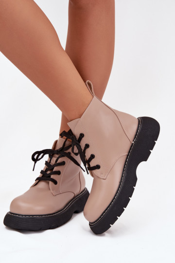réchauffer Bottes pour femmes avec une plateforme avec des lacets beige Harmine 2