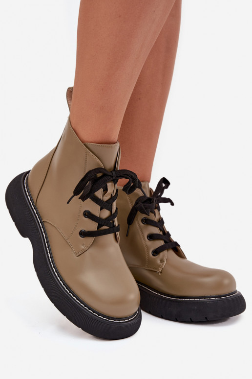 réchauffer Bottes pour femmes avec une plateforme avec des lacets couleur verte Harmine réchauffer Bottes pour femmes avec une plateforme avec des lacets couleur verte Harmine