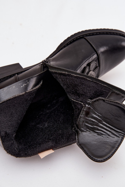 réchauffer Bottes pour femmes avec des talons larges Avec des décorationsi avec des motifs florauxkami couleur noire Pravienne