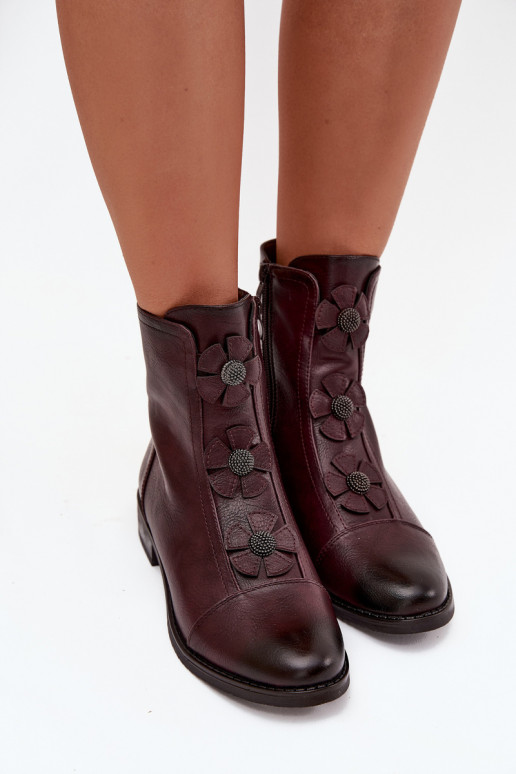 réchauffer Bottes pour femmes avec des talons larges Avec des décorationsi avec des motifs florauxkami Bourgogne Pravienne
