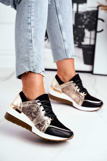 Chaussures modèle baskets en cuir couleur dorée Nicole 2465 2