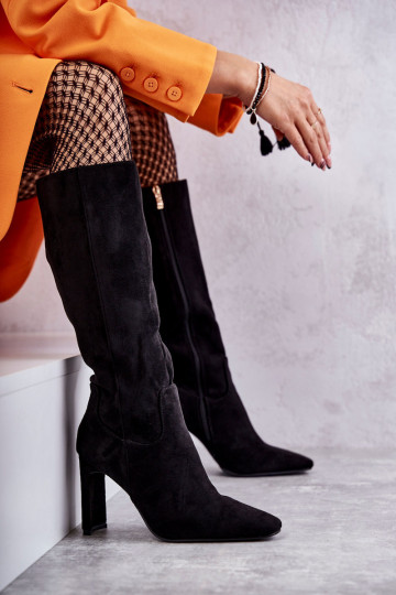 Bottes hautes noires à talons jusqu'aux genoux Truly Love