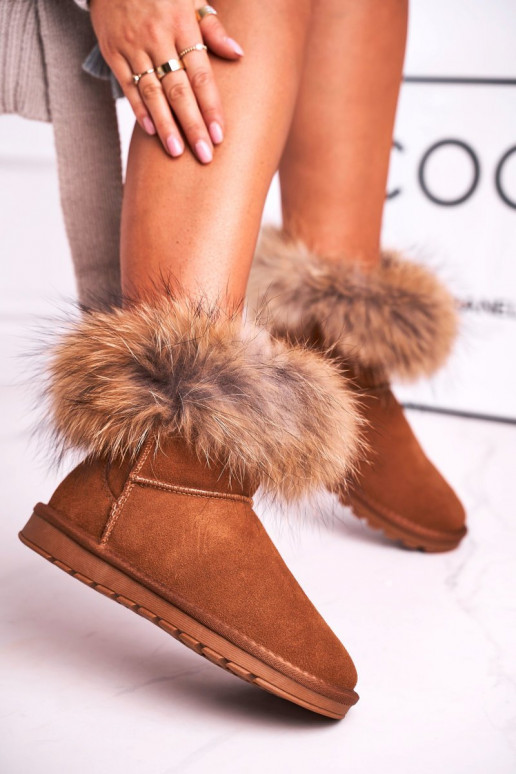 Féminin Peau Bottes de neige avec un manteau de fourrure marron Alexa