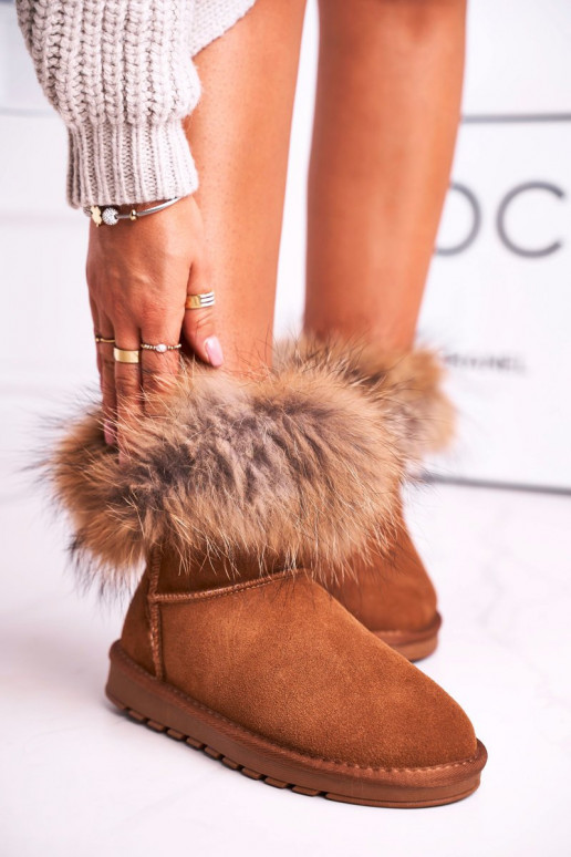 Féminin Peau Bottes de neige avec un manteau de fourrure marron Alexa