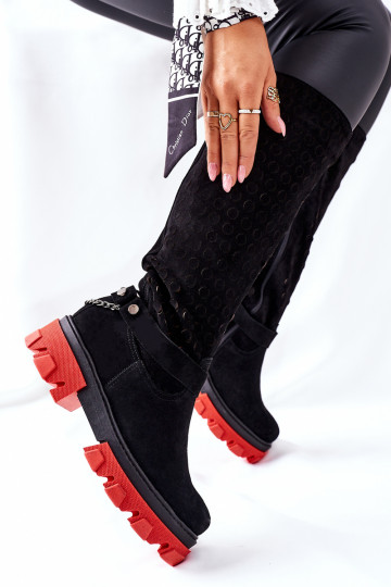 Féminin Peau bottes LeÀski couleur noire en daim 2866