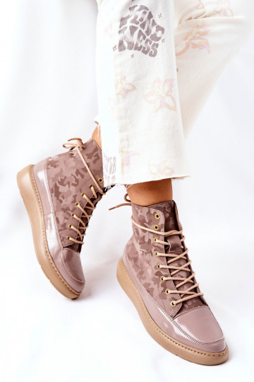 Style sportif Peau chaussures LeÀski 3034 beige avec camouflage