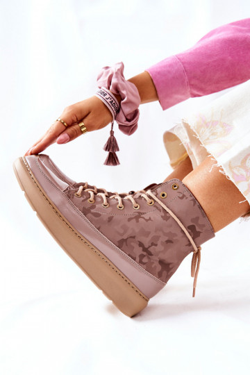 Style sportif Peau chaussures LeÀski 3034 beige avec camouflage 2