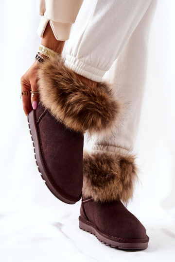Féminin en daim Bottes de neige avec un manteau de fourrure marron Alexa 2