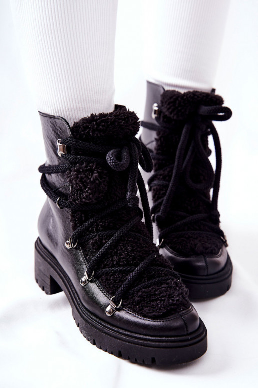 Peau Bottes chaussures avec des sangles LeÀski couleur noire 3116