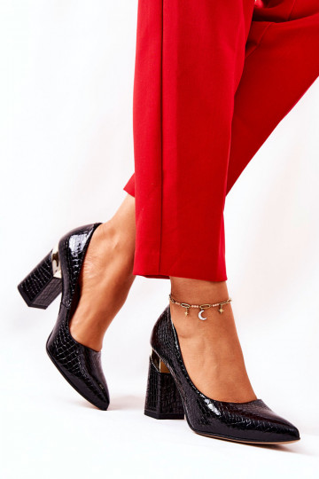 Chaussures en cuir LeĮskis avec imitation de peau de serpent 3117 noires