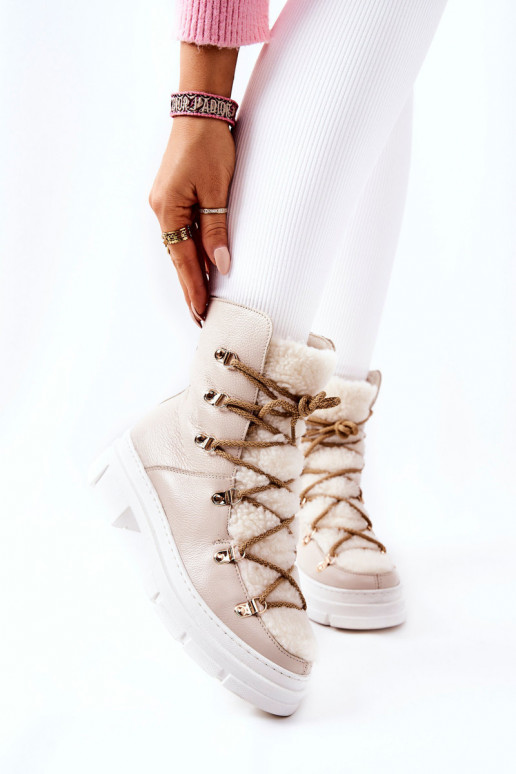 réchauffer Peau Bottes chaussures couleur ivoire Nerisso