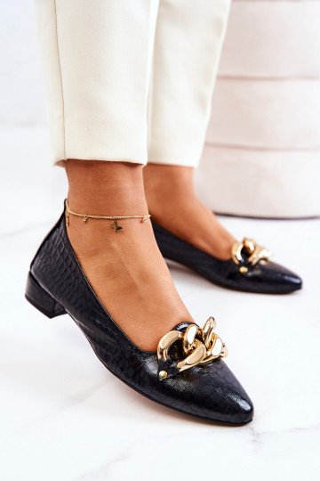 Chaussures en cuir avec imitation de peau de serpent noires Elissabeth