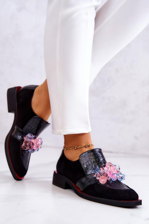 en daim chaussures avec des ornements Noir et-couleur rouge Davine en daim chaussures avec des ornements Noir et-couleur rouge Davine