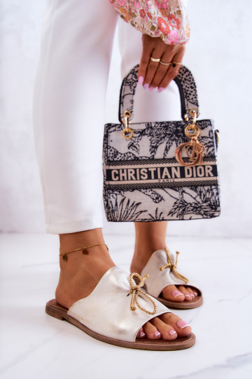 Zazoo 2659 Pantoufles en cuir Féminin Blanc-couleur dorée