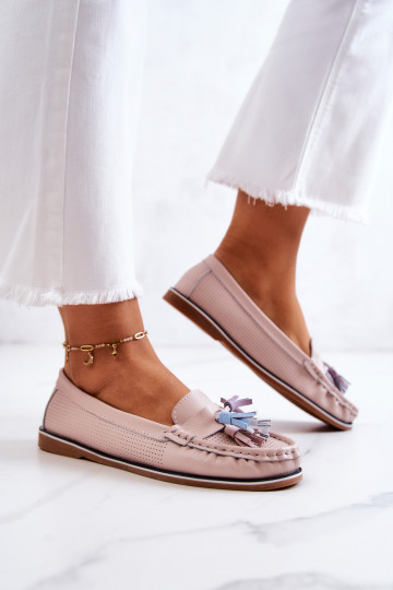 Peau mocassins pour femmes avec des franges couleur rose Laressa