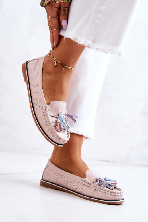 Peau mocassins pour femmes avec des franges couleur rose Laressa Peau mocassins pour femmes avec des franges couleur rose Laressa