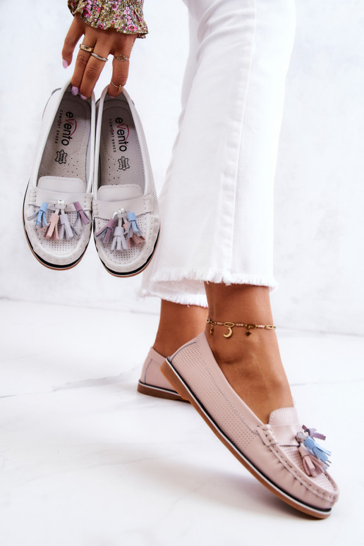 Peau mocassins pour femmes avec des franges couleur rose Laressa Peau mocassins pour femmes avec des franges couleur rose Laressa