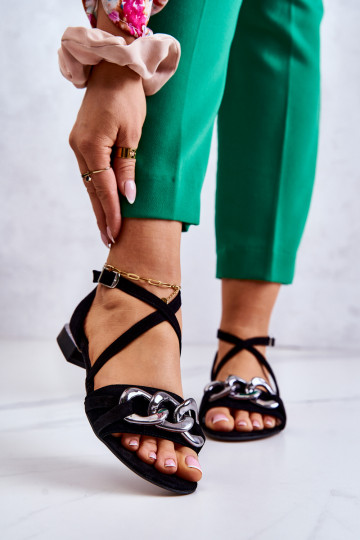 Féminin Sandales en daim avec des chaînes Laura Messi 2365 couleur noire 2