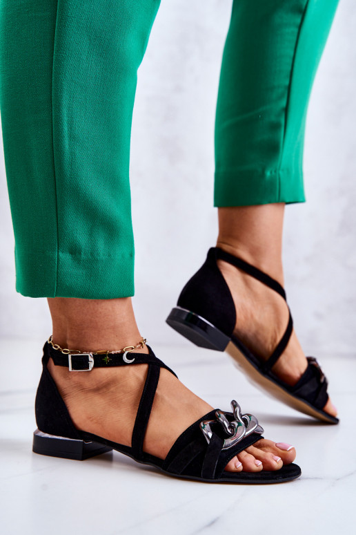 Féminin Sandales en daim avec des chaînes Laura Messi 2365 couleur noire