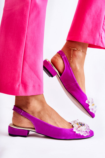 Ballerines en daim avec des talons avec des ornements Rose foncé Elenie