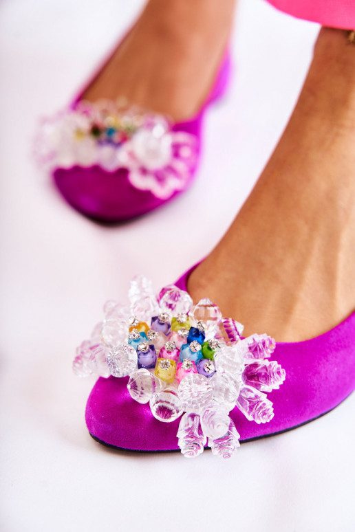 Ballerines en daim avec des talons avec des ornements Rose foncé Elenie Ballerines en daim avec des talons avec des ornements Rose foncé Elenie