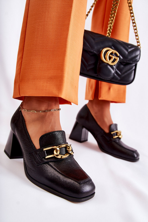 Peau Chaussures avec des chaînes Laura Messi 2515 couleur noire