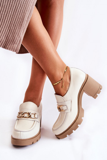 Chaussures en cuir à talons avec détails dorés Lemar Mikeyla ivoire 2