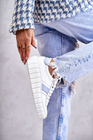 Féminin Peau baskets avec des sangles Blanc-couleur bleue Ariva 2