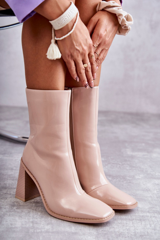 Féminin avec effet vernis Bottes bottes beige Il fautrgit