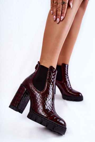 avec effet vernis Bottes modèles de serpent avec des talons Bourgogne Eldey