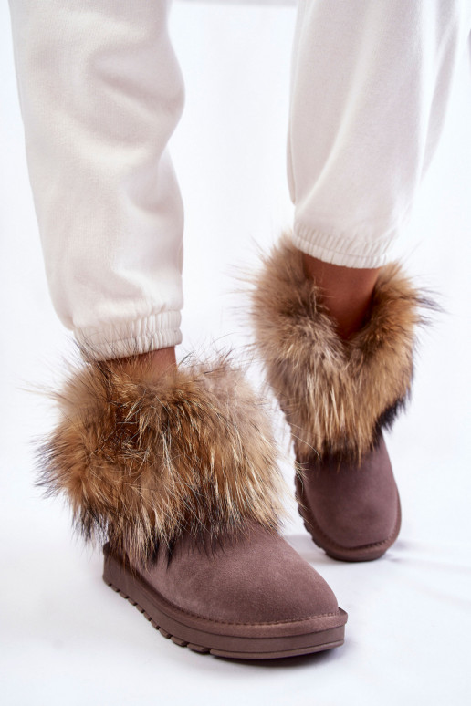 Féminin en daim Bottes de neige avec un manteau de fourrure couleur grise Alexa