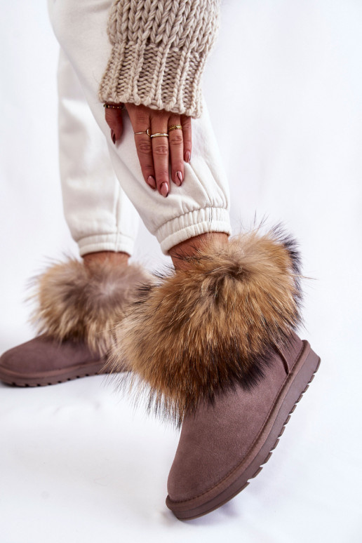 Féminin en daim Bottes de neige avec un manteau de fourrure couleur grise Alexa