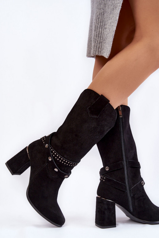 Féminin en daim bottes avec des talons LeÀski Shoes 2934/B couleur noire Féminin en daim bottes avec des talons LeÀski Shoes 2934/B couleur noire