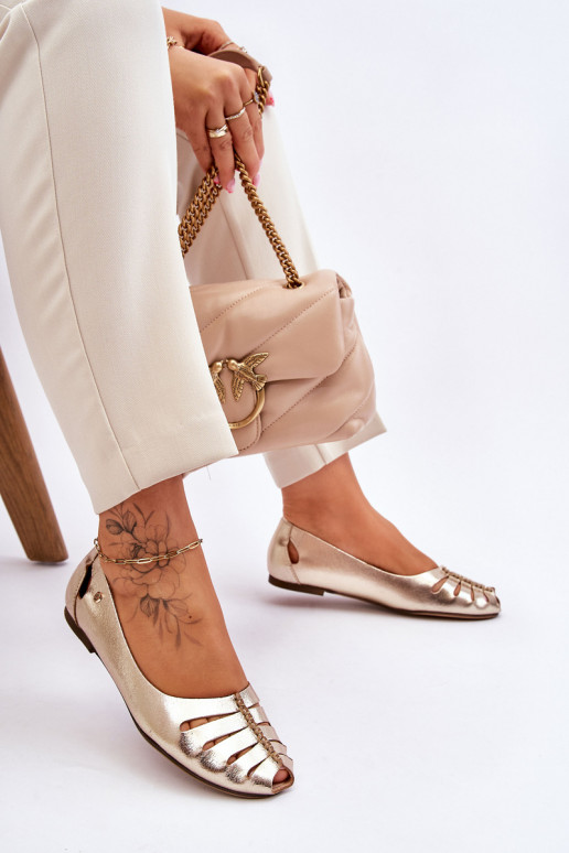 Zazoo 10009 Ballerines confortables en cuir naturel Féminin couleur dorée