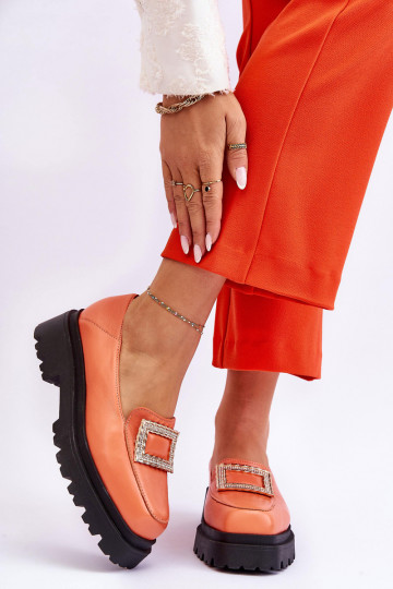 Pratique Peau Mocassins couleur orange Agathe 2