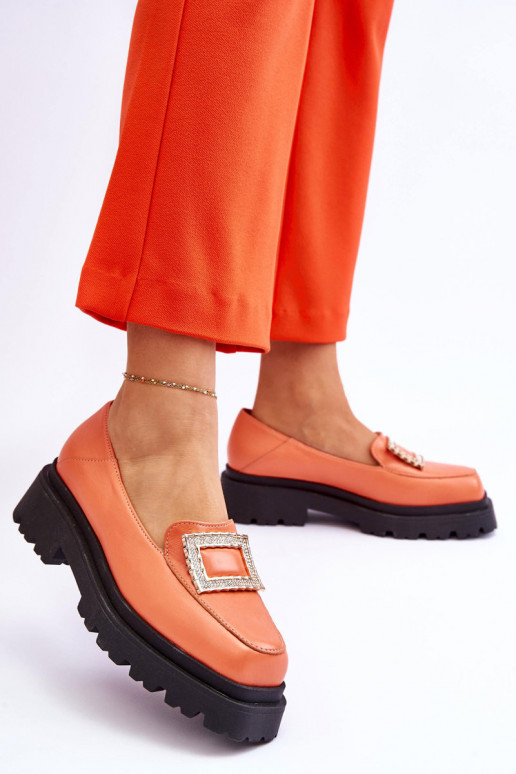 Pratique Peau Mocassins couleur orange Agathe Pratique Peau Mocassins couleur orange Agathe