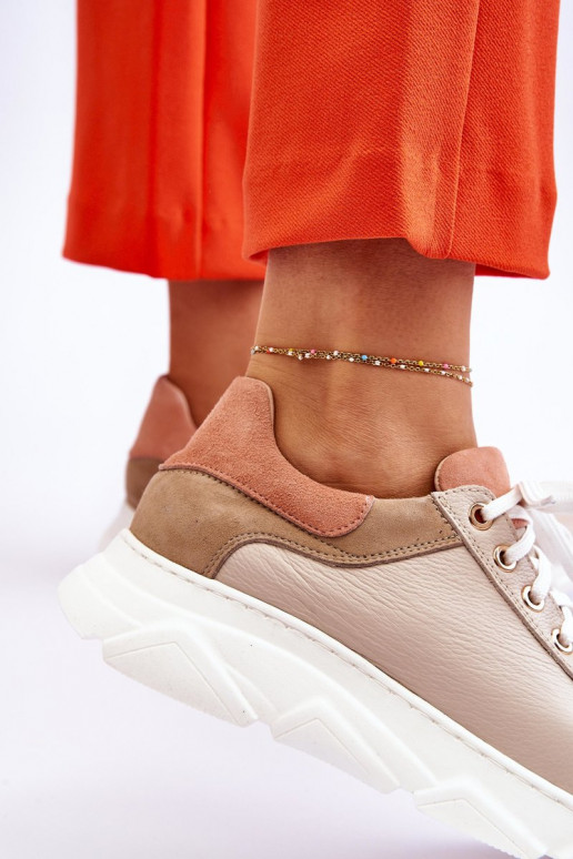 Pratique Peau baskets avec une plateforme beige Alisane Pratique Peau baskets avec une plateforme beige Alisane