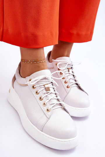 Bottines de sport en cuir pour femmes à plateforme couleur blanche Caressa