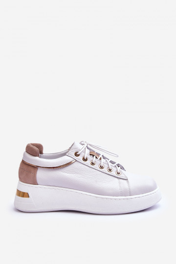 Bottines de sport en cuir pour femmes à plateforme couleur blanche Caressa 2