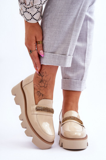 À la mode Mocassins avec une plateforme avec des ornements Laura Messi 2600 beige