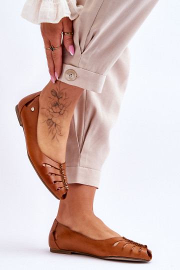 Ballerines confortables en cuir naturel pour femmes Zazoo 10009 couleur marron 2