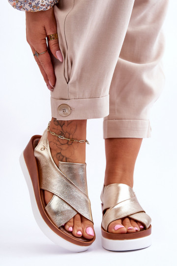 Sandales à plateforme en cuir couleur or Morgan
