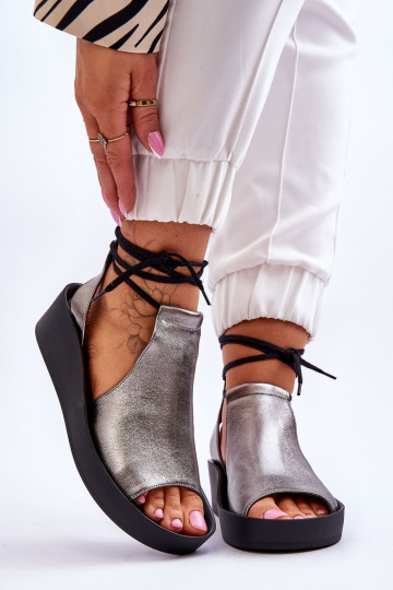 Sandales à plateforme en cuir Nicole 2743/063 couleur gris-noir