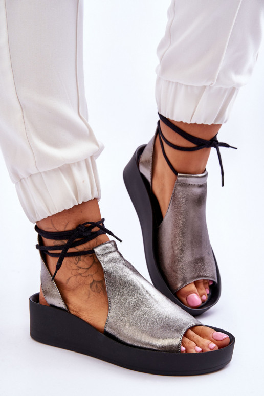 Peau Sandales à plateforme Nicole 2743/063 gris-couleur noire Peau Sandales à plateforme Nicole 2743/063 gris-couleur noire