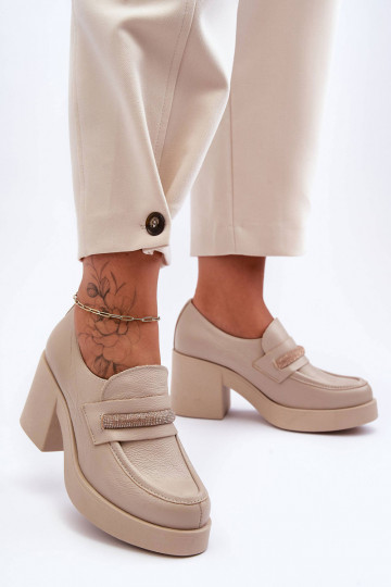 Peau chaussures avec des talons avec des ornements beige Lemar Gelanor