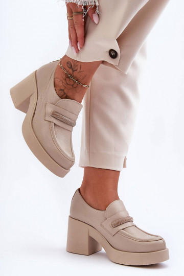 Peau chaussures avec des talons avec des ornements beige Lemar Gelanor 2