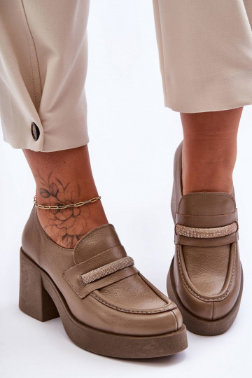 Chaussures en cuir avec talons et ornements couleur sable Lemar Gelanor 2