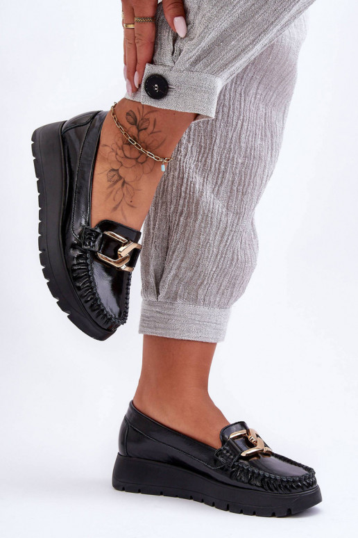 Peau Mocassins avec une plateforme avec des ornements couleur noire Lemar Desmond Peau Mocassins avec une plateforme avec des ornements couleur noire Lemar Desmond