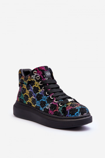 Chaussures de sport avec plateforme et cristaux de montagne GOE MM2N4009 couleur noire 2